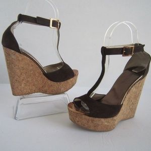 Jimmy Choo Pela Brown Suede Cork Espadrille Wedge